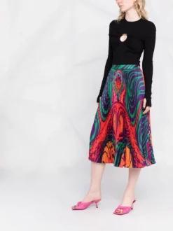 ( Nouvelle Collection ) Versace 5R010 ORANGE+MULTICOLOR Jupe Mi-longue Plissée à Imprimé Medusa Music Femme -Pas Cher Versace Boutique 17333787 9a80df46 a0e3 46d0 bf7b afeeaea8a3d4 600