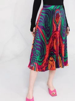 ( Nouvelle Collection ) Versace 5R010 ORANGE+MULTICOLOR Jupe Mi-longue Plissée à Imprimé Medusa Music Femme -Pas Cher Versace Boutique 17333787 ab52be74 50cd 48a1 9e97 e50b10db21df 600