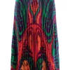 ( Nouvelle Collection ) Versace 5R010 ORANGE+MULTICOLOR Jupe Mi-longue Plissée à Imprimé Medusa Music Femme