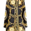 ( Nouvelle Collection ) Versace 5B090 BLACK GOLD Manteau Réversible à Imprimé La Coupe Des Dieux Barocco Femme