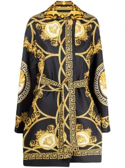 ( Nouvelle Collection ) Versace 5B090 BLACK GOLD Manteau Réversible à Imprimé La Coupe Des Dieux Barocco Femme