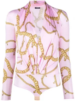 ( Nouvelle Collection ) Versace Blouse Cintrée à Imprimé Graphique 5P220 CANDY + GOLD