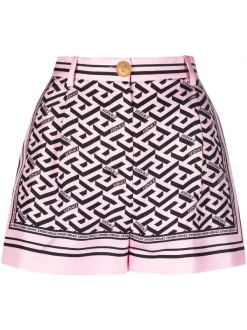 ( Nouvelle Collection ) Versace 5P210 CANDY+BLACK Short En Soie à Imprimé Greca Femme