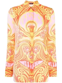 ( Nouvelle Collection ) Versace Chemise Medusa Music à Logo Imprimé 5Y100 PINEAPPLE+NEON ORANGE