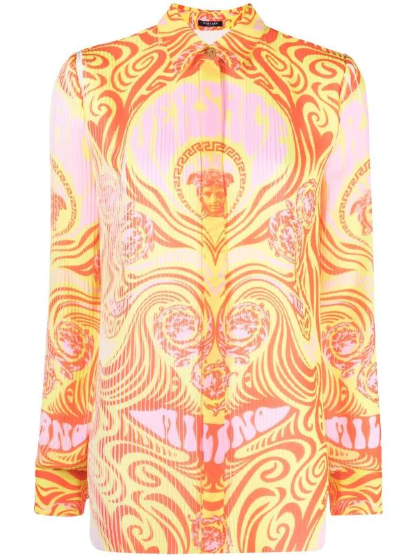 ( Nouvelle Collection ) Versace Chemise Medusa Music à Logo Imprimé 5Y100 PINEAPPLE+NEON ORANGE 1 ( Nouvelle Collection ) Versace Chemise Medusa Music à Logo Imprimé 5Y100 PINEAPPLE+NEON ORANGE
