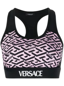 ( Nouvelle Collection ) Versace Haut Crop à Imprimé La Greca 5P200 BLACK