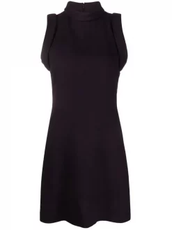 ( Nouvelle Collection ) Versace 1B000 BLACK Robe Courte Sans Manches à Col Montant Femme