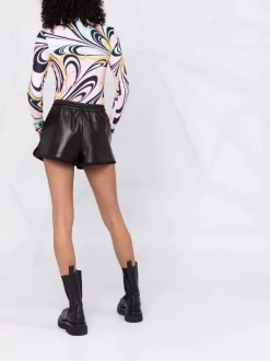 ( Nouvelle Collection ) Versace 1B000 BLACK Short Court En Cuir Femme -Pas Cher Versace Boutique 17333824 37048078 600