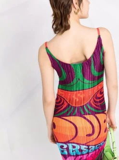 ( Nouvelle Collection ) Versace Robe Plissée à Logo Imprimé 5R010 ORANGE MULTICOLOR -Pas Cher Versace Boutique 17333829 38676704 600