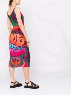 ( Nouvelle Collection ) Versace Robe Plissée à Logo Imprimé 5R010 ORANGE MULTICOLOR -Pas Cher Versace Boutique 17333829 38676708 600