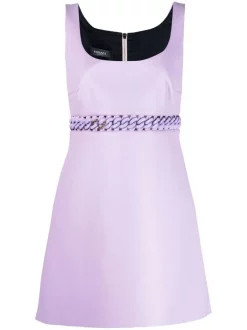 ( Nouvelle Collection ) Versace Robe En Cuir à Détail De Chaîne Femme