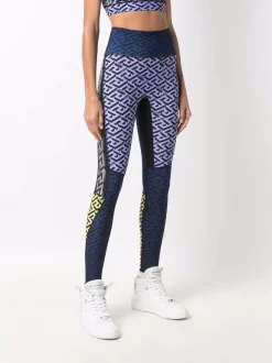 ( Nouvelle Collection ) Versace 6U680 BLUNAVY+ORCHID+PINEAPPLE Legging Colour Block à Imprimé Greca Femme -Pas Cher Versace Boutique 17333916 36783609 600