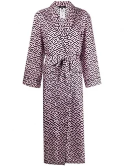 ( Nouvelle Collection ) Versace 5P210 CANDY+BLACK Peignoir En Soie à Imprimé La Greca Femme