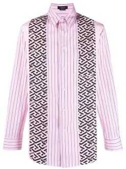 ( Nouvelle Collection ) Versace Chemise La Greca à Fines Rayures Homme