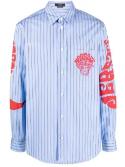 ( Nouvelle Collection ) Versace Chemise Medusa Music à Rayures Homme