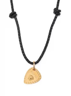 ( Nouvelle Collection ) Versace 1B00V BLACK VERSACEGOLD Collier En Cuir Tressé à Pendentif Logo Homme