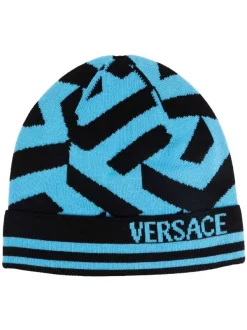 ( Nouvelle Collection ) Versace 5V100 SKY BLACK Bonnet La Greca En Maille Homme
