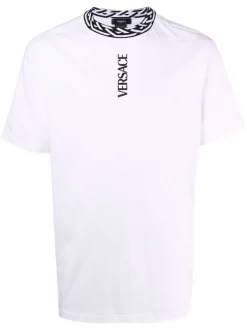 Versace 1W000 OPTICAL WHITE T-shirt à Détails Imprimés La Greca Homme