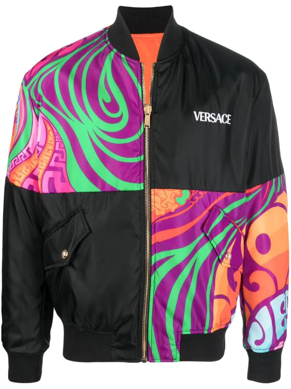 ( Nouvelle Collection ) Versace Veste Bomber Medusa Music à Design Réversible 5B020 BLACK + MULTICOLOR 1 ( Nouvelle Collection ) Versace Veste Bomber Medusa Music à Design Réversible 5B020 BLACK + MULTICOLOR