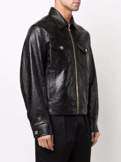 ( Nouvelle Collection ) Versace Veste La Greca En Cuir 1B000 BLACK -Pas Cher Versace Boutique 17335186 37452042 600