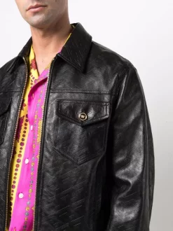 ( Nouvelle Collection ) Versace Veste La Greca En Cuir 1B000 BLACK -Pas Cher Versace Boutique 17335186 37452054 600