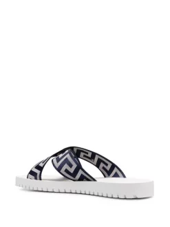 ( Nouvelle Collection ) Versace 2W30B BIANCO+NAVY-RUTENIO ULTRA BLACK Claquettes Greca à Brides Croisées Homme -Pas Cher Versace Boutique 17335197 37865352 600