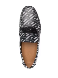 ( Nouvelle Collection ) Versace 5B050 NERO+GRIGIO Mocassins La Grega à Entaille Penny Homme -Pas Cher Versace Boutique 17335201 37401045 600