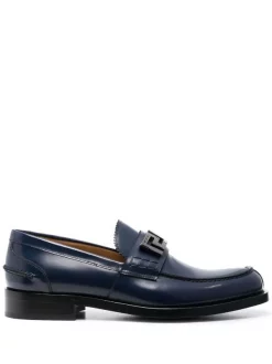 ( Nouvelle Collection ) Versace Mocassins En Cuir à Détail Greca 1U83B NAVY RUTENIO ULTRA BLACK