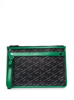 ( Nouvelle Collection ) Versace 5B56E NERO+GRIGIO+BRIGHT GREEN-RUTHENIO Sacoche La Greca Homme