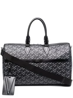 Versace 5B05E BLACK + GREY - RUTHENIUM Sac De Voyage Greca Signature Homme