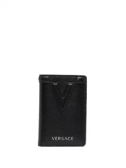 ( Nouvelle Collection ) Versace 1B00E NERO-RUTENIO Portefeuille En Cuir à Patch Logo Homme