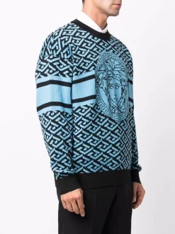 ( Nouvelle Collection ) Versace 5V100 SKY BLACK Pull La Greca Medusa En Jacquard Homme -Pas Cher Versace Boutique 17335256 36001161 600