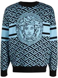 ( Nouvelle Collection ) Versace 5V100 SKY BLACK Pull La Greca Medusa En Jacquard Homme