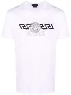 ( Positively Conscious ) Versace 1W000 OPTICAL WHITE T-shirt à Logo Imprimé Homme