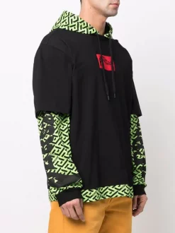 ( Nouvelle Collection ) Versace 5G110 BLACK Hoodie En Coton à Effet Superposé Homme -Pas Cher Versace Boutique 17335269 37709534 600