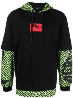 ( Nouvelle Collection ) Versace 5G110 BLACK Hoodie En Coton à Effet Superposé Homme