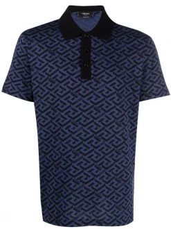 ( Nouvelle Collection ) Versace Polo à Motif Monogrammé 5U040 BLUE NAVY+PRINT