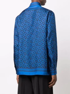 ( Nouvelle Collection ) Versace 5U290 SAPPHIRE BLACK Chemise Greca En Soie à Logo Imprimé Homme -Pas Cher Versace Boutique 17335279 35944430 600