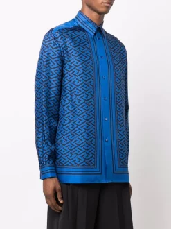 ( Nouvelle Collection ) Versace 5U290 SAPPHIRE BLACK Chemise Greca En Soie à Logo Imprimé Homme -Pas Cher Versace Boutique 17335279 35945356 600