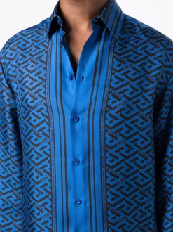 ( Nouvelle Collection ) Versace 5U290 SAPPHIRE BLACK Chemise Greca En Soie à Logo Imprimé Homme -Pas Cher Versace Boutique 17335279 35946104 600