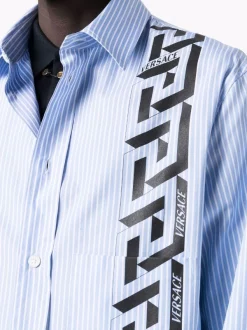 ( Nouvelle Collection ) Versace Chemise Imprimée Greca à Fines Rayures 2W050 BLUE -Pas Cher Versace Boutique 17335283 36942541 600