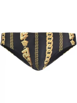 ( Nouvelle Collection ) Versace Slip De Bain à Imprimé Chain-Greca 5B000 BLACK + GOLD