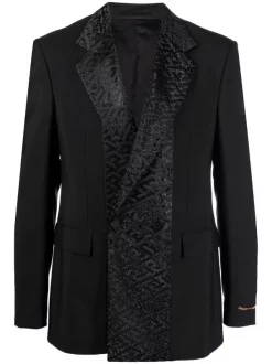 ( Positively Conscious ) Versace 1B000 BLACK Blazer La Greca à Boutonnière Croisée Homme