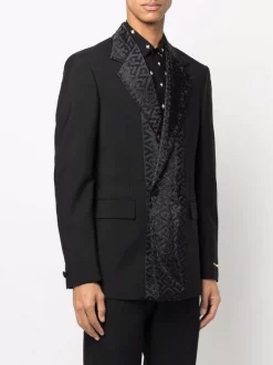 ( Positively Conscious ) Versace 1B000 BLACK Blazer La Greca à Boutonnière Croisée Homme -Pas Cher Versace Boutique 17336094 37168915 600