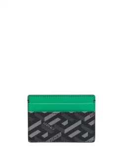 ( Nouvelle Collection ) Versace Porte-cartes En Cuir à Imprimé Greca 5B560 NERO+GRIGIO+BRIGHT GREEN