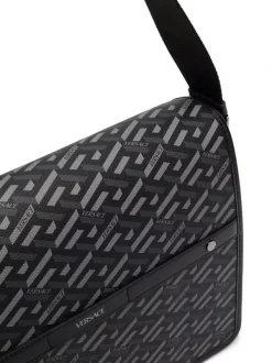 ( Nouvelle Collection ) Versace Sac Porté épaule En Cuir à Logo Imprimé 5B05E BLACK GREY RUTHENIUM -Pas Cher Versace Boutique 17336117 36895712 600