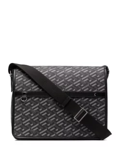 ( Nouvelle Collection ) Versace Sac Porté épaule En Cuir à Logo Imprimé 5B05E BLACK GREY RUTHENIUM