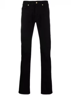 ( Nouvelle Collection ) Versace 1D040 BLACK Jean Droit à Motif Medusa Brodé Homme