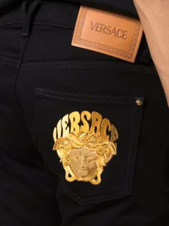 ( Nouvelle Collection ) Versace 1D040 BLACK Jean Droit à Motif Medusa Brodé Homme -Pas Cher Versace Boutique 17336123 36574607 600