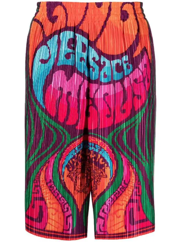 ( Nouvelle Collection ) Versace Short Plissé à Logo Imprimé 5R010 ORANGE MULTICOLOR 1 ( Nouvelle Collection ) Versace Short Plissé à Logo Imprimé 5R010 ORANGE MULTICOLOR